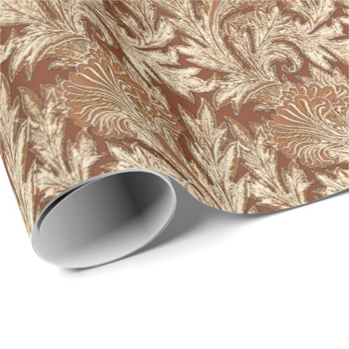 Jacobean Flower Damask Taupe Tan and Cream Wrapping Paper