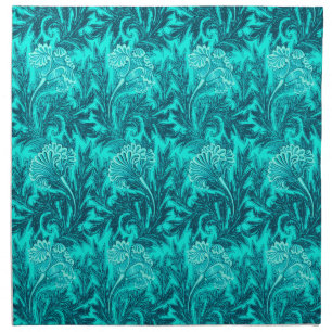 Jacobean Flower Damask, Turquoise and Teal Blue Cloth Napkin