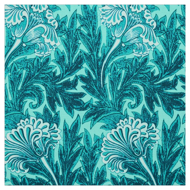 Jacobean Flower Damask, Turquoise and Teal Blue Fabric (Swatch)