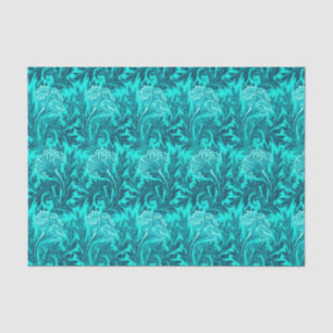 Jacobean Flower Damask, Turquoise and Teal Blue Tissue Paper