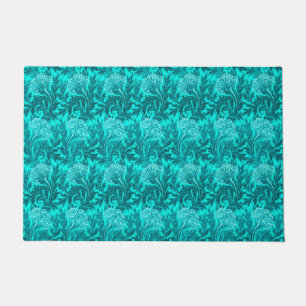 Jacobean Flower Damask, Turquoise Teal and Aqua Doormat