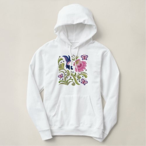 Jacobean Hummingbird Embroidered Hoodie