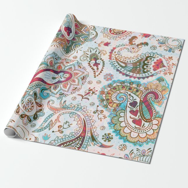 Jacobean seamless pattern. Flowers background, eth Wrapping Paper (Unrolled)