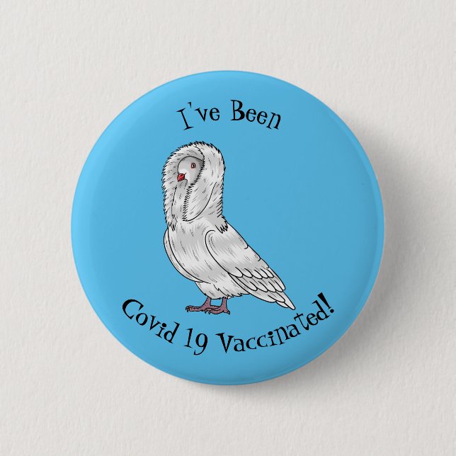 Jacobin pigeon bird cartoon illustration button (Front)