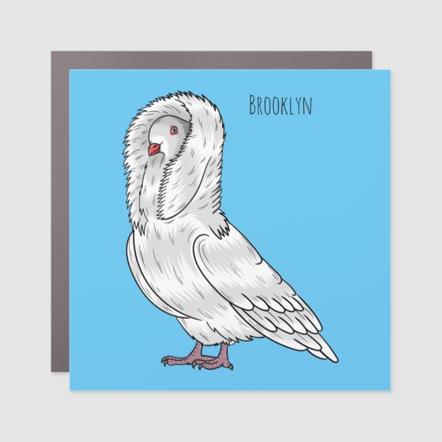 Jacobin pigeon bird cartoon illustration  car magnet (Front)
