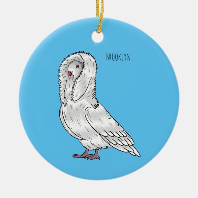Jacobin pigeon bird cartoon illustration ceramic ornament (Front)