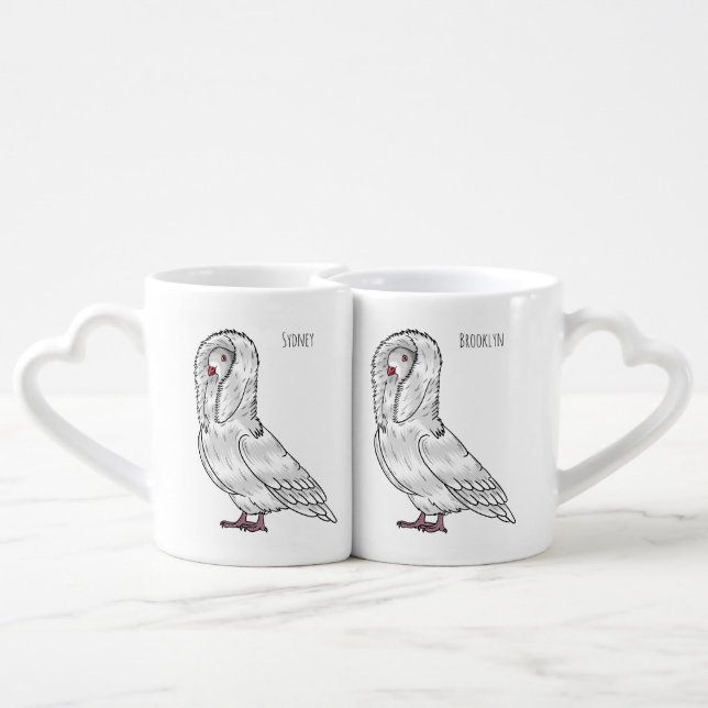 Jacobin pigeon bird cartoon illustration  coffee mug set (Back Nesting)