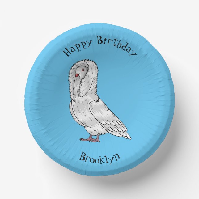 Jacobin pigeon bird cartoon illustration  paper bowls (Front)