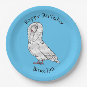 Jacobin pigeon bird cartoon illustration paper plates