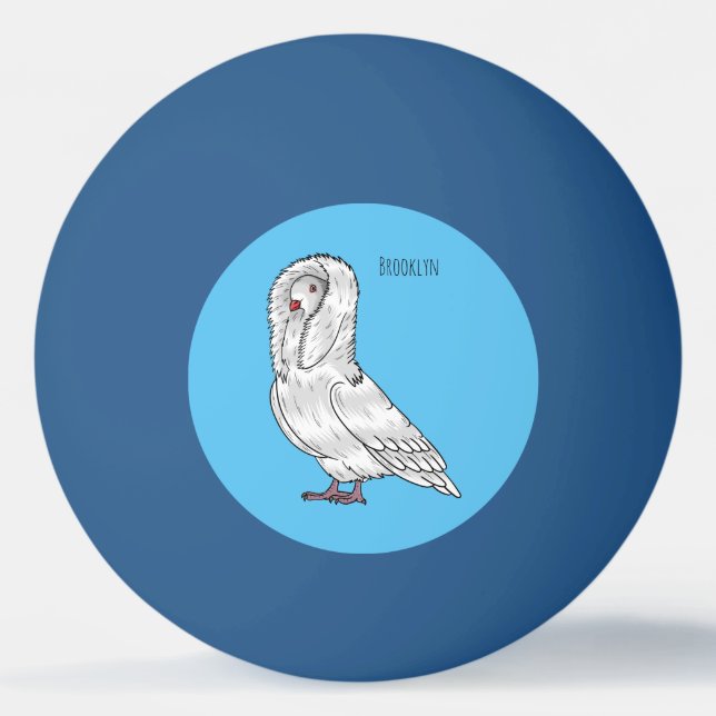 Jacobin pigeon bird cartoon illustration  ping pong ball (Front)