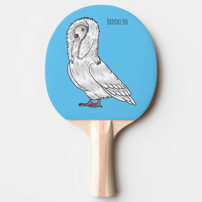 Jacobin pigeon bird cartoon illustration  ping pong paddle (Front)