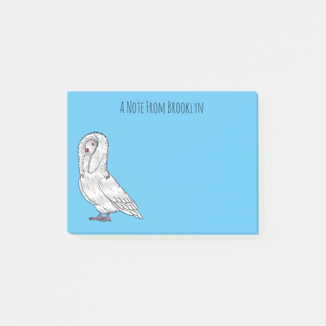 Jacobin pigeon bird cartoon illustration  post-it notes (Front)