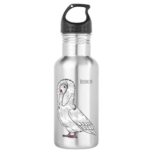 Jacobin pigeon bird cartoon illustration  stainless steel water bottle (Front)