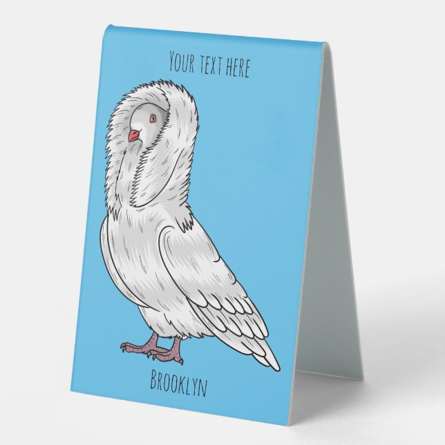 Jacobin pigeon bird cartoon illustration  table tent (Front)