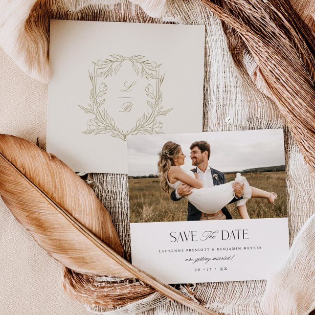 Jacquard Crest Save the Date Wedding Photo Card (Creator Uploaded)