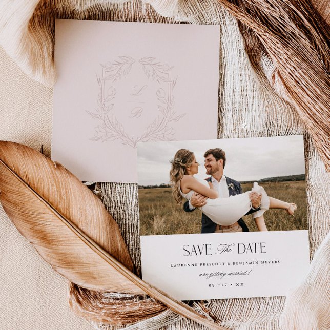 Jacquard Crest Save the Date Wedding Photo Card (Creator Uploaded)