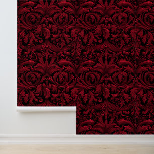 Jacquard Swirling Wallpaper Red Gothic