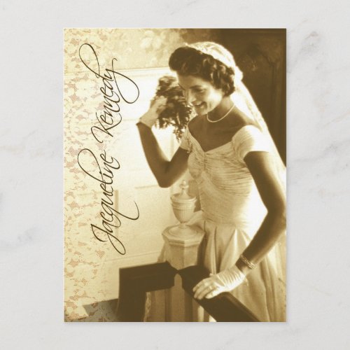 Jacqueline Kennedy throwing her wedding bouquet Postcard