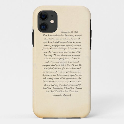 Jacqueline Kennedys letter to John F Kennedy iPhone 11 Case
