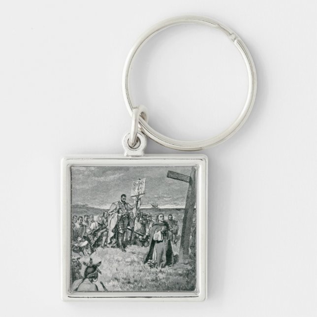 Jacques Cartier  Setting up a Cross at Gaspe Keychain (Front)