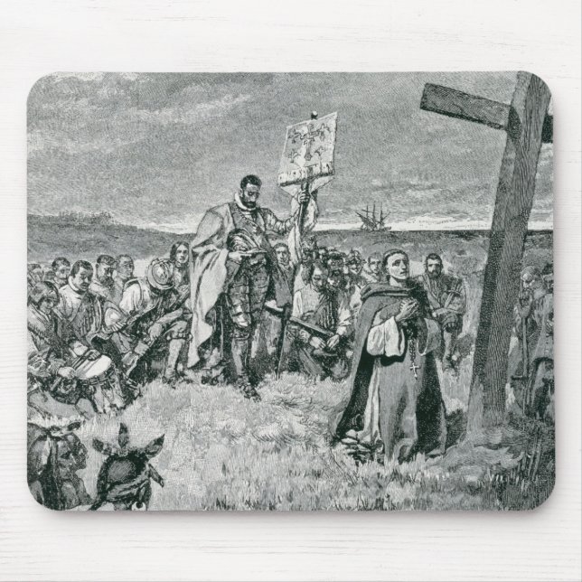 Jacques Cartier  Setting up a Cross at Gaspe Mouse Pad (Front)