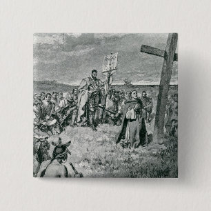 Jacques Cartier  Setting up a Cross at Gaspe Pinback Button