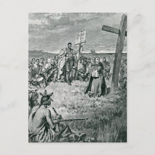 Jacques Cartier  Setting up a Cross at Gaspe Postcard