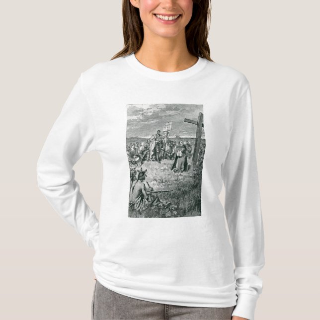 Jacques Cartier  Setting up a Cross at Gaspe T-Shirt (Front)
