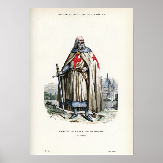 Plaque Métal Templier Jacques De Molay – 30 X 20 Cm – Décoration Murale