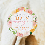 JADA Citrus Fruit Main Squeeze Bridal Shower Classic Round Sticker<br><div class="desc">The Jada Collection features gorgeous watercolor mixed citrus fruit and a trendy font combination. This collection is perfect for your spring or summer themed 'main squeeze' bridal shower.</div>