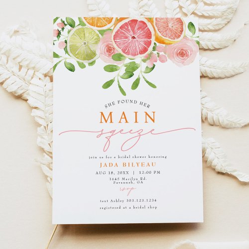 JADA Citrus Fruit Main Squeeze Bridal Shower Invitation