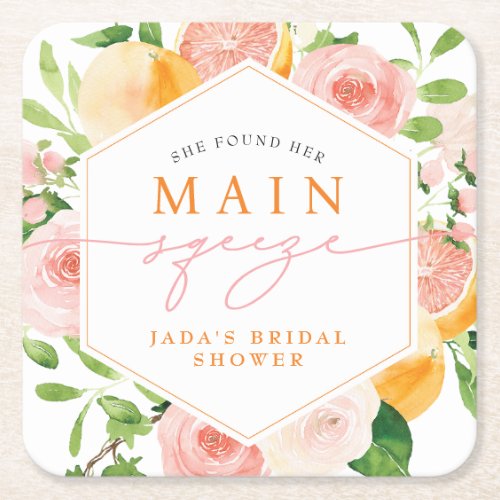 JADA Citrus Fruit Main Squeeze Bridal Shower Square Paper Coaster
