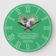Jade 12th Wedding Anniversary Custom Photo Large Clock at Zazzle