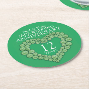 Jade 12th wedding anniversary heart green coasters