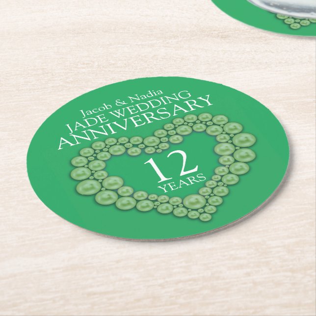 Jade 12th wedding anniversary heart green coasters (Angled)