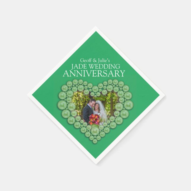 Jade 12th Wedding Anniversary heart green photo Napkins (Corner)