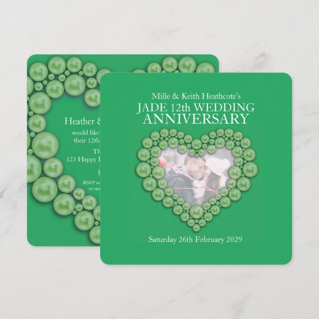Jade 12th wedding anniversary heart photo invites (Front/Back)