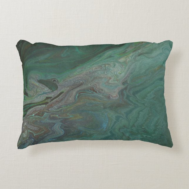Jade 2 Deep Green Abstract Accent Pillow (Front)