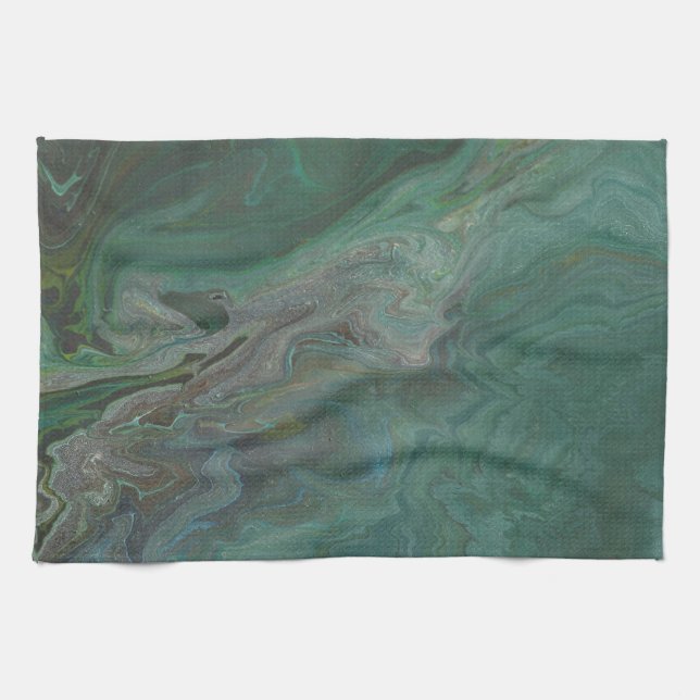 Jade 2 Deep Green Abstract Kitchen Towel (Horizontal)