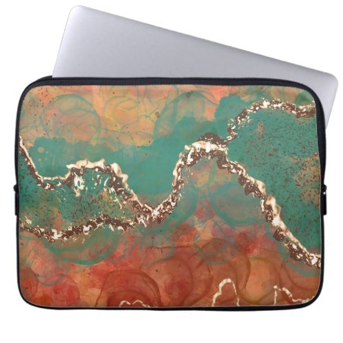 Jade and Copper Alcohol Ink with Gold Leaf Laptop Sleeve