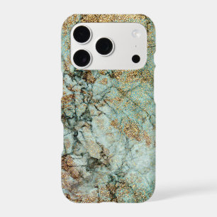 Jade and Gold Glitter Marble iPhone 17 Pro Case