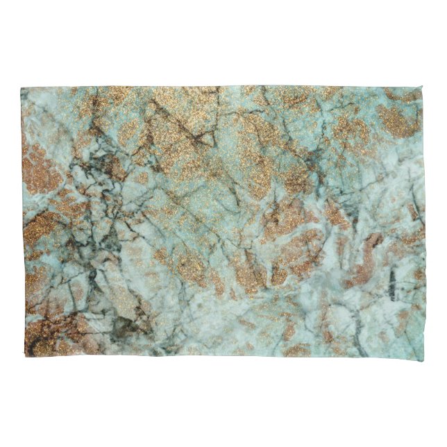 Jade and Gold Glitter Marble Pillow Case (Front)