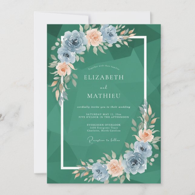 Jade Apricot Blossom Wedding Invitation (Front)