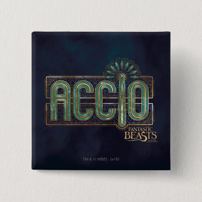 Jade Art Deco ACCIO™ Spell Graphic Pinback Button (Front)