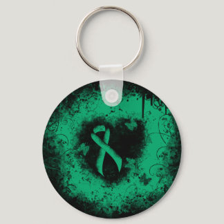 Jade Awareness Ribbon Grunge Heart Keychain