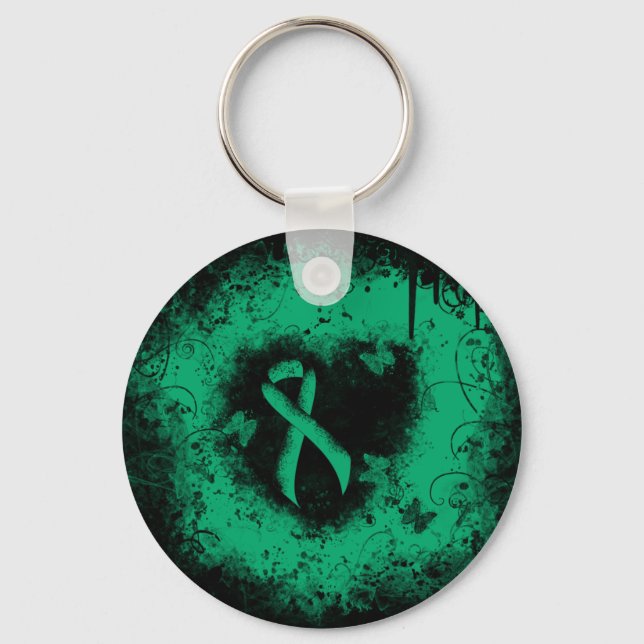 Jade Awareness Ribbon Grunge Heart Keychain (Front)