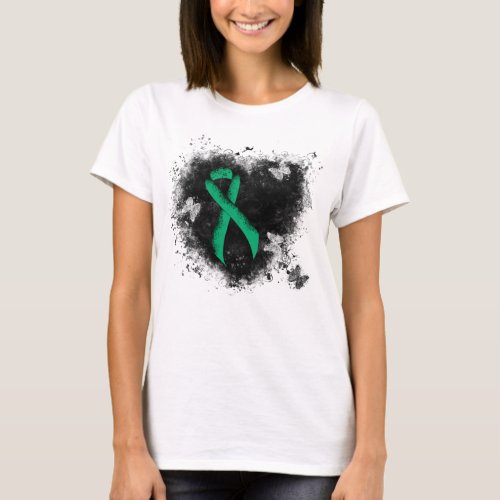 Jade Awareness Ribbon Grunge Heart T_Shirt