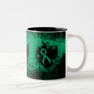 Jade Awareness Ribbon Grunge Heart Two-Tone Coffee Mug