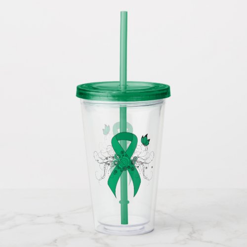 Jade Awareness Ribbon with Butterfly Acrylic Tumbler
