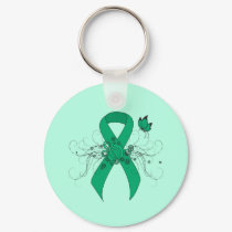 Jade Awareness Ribbon with Butterfly Keychain